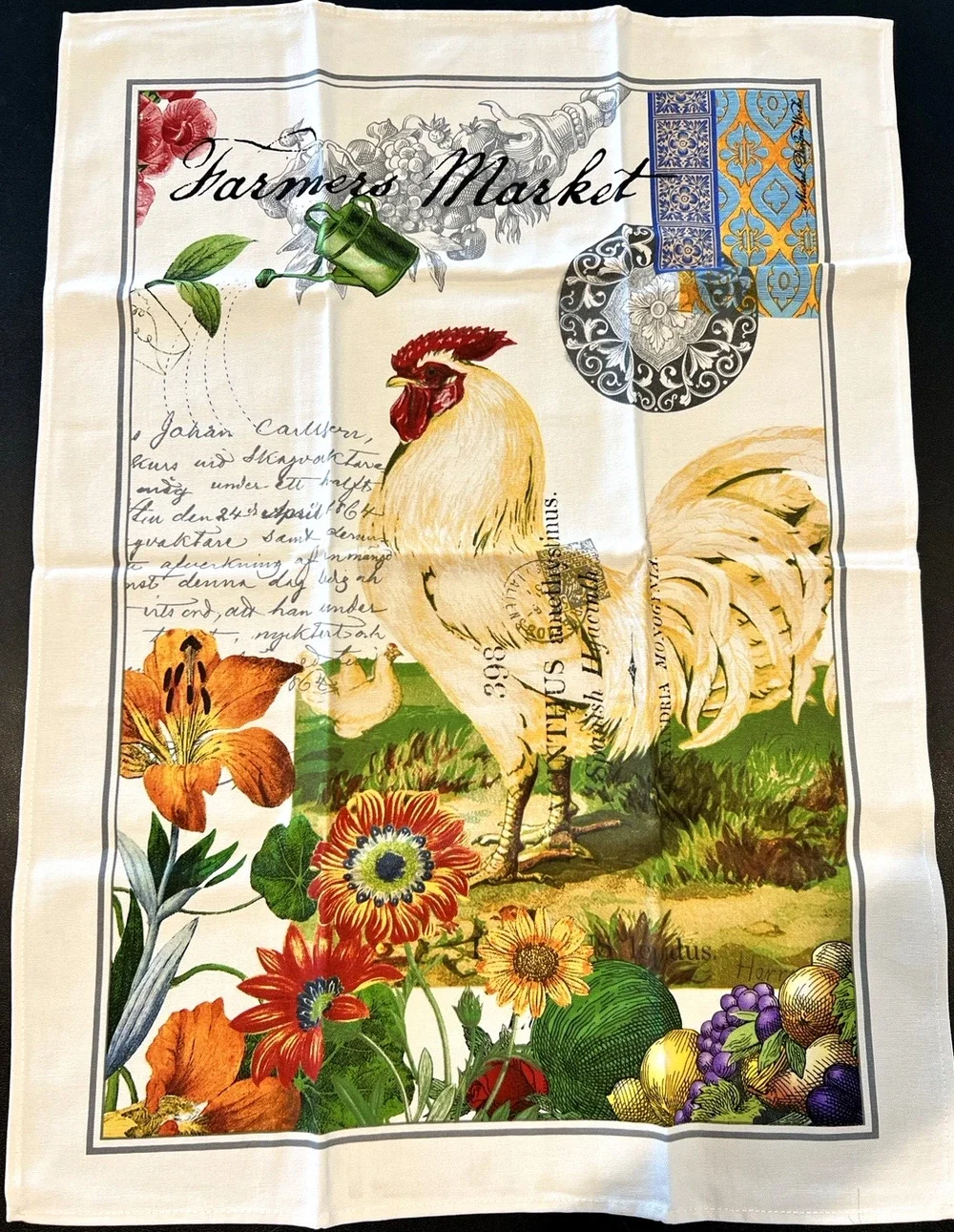Michel Design Works Farmers Market Rooster Kitchen Towel French Country Set of 2